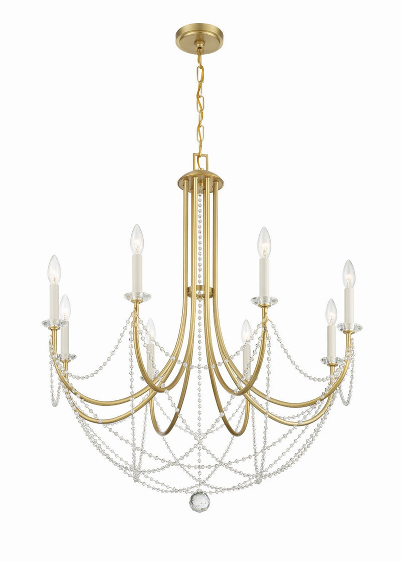 Crystorama DEL-90808-AG Eight Light Chandelier, Aged Brass