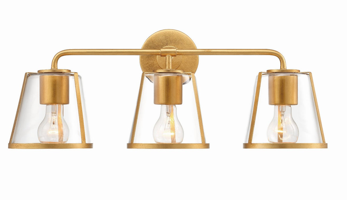 Crystorama FUL-913-GA-CL Three Light Bath, Antique Gold