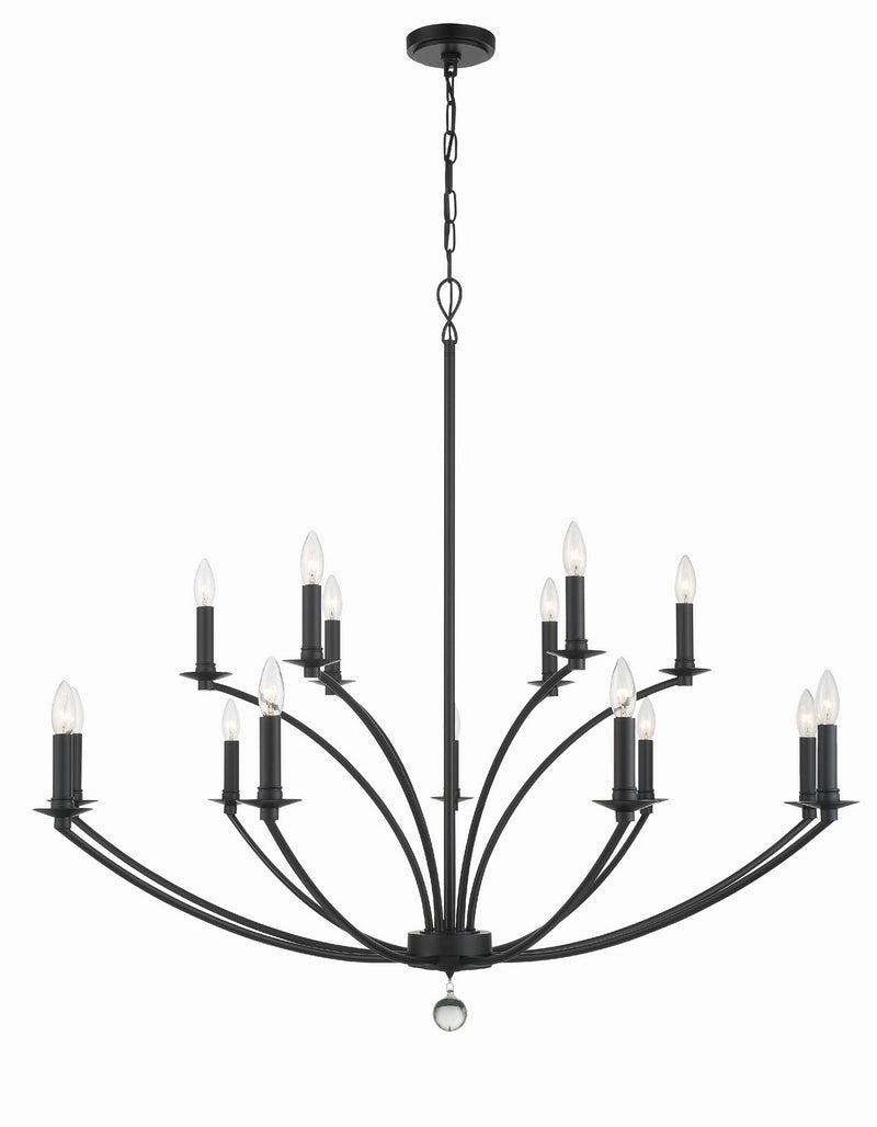 Crystorama MIL-8015-BK 15 Light Chandelier, Black