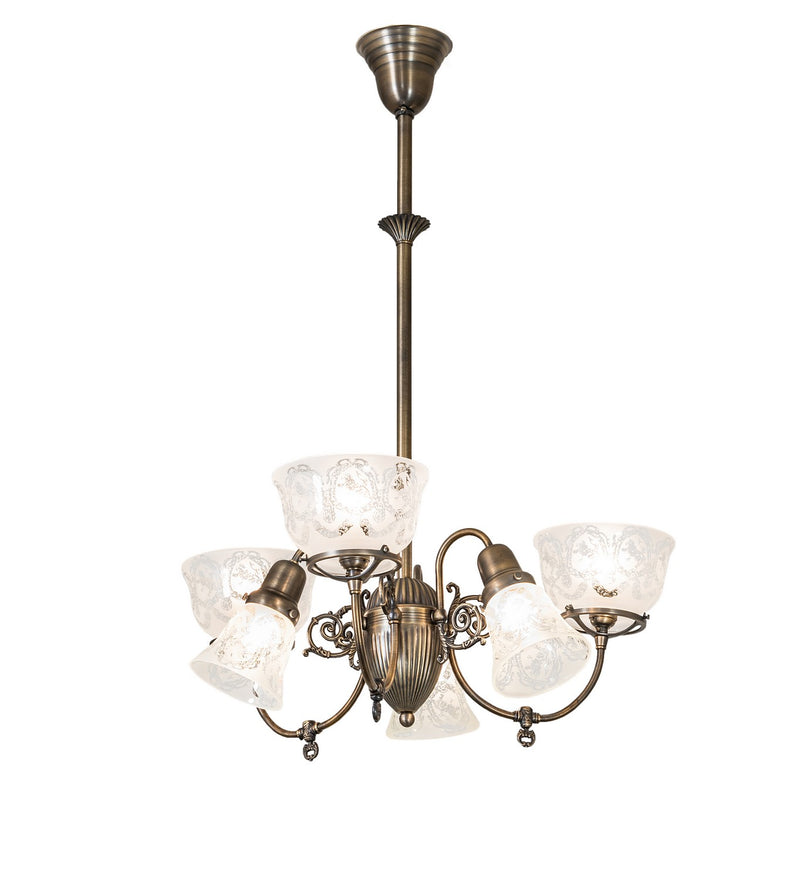 Meyda Tiffany 253212 Six Light Chandelier, Antique Brass
