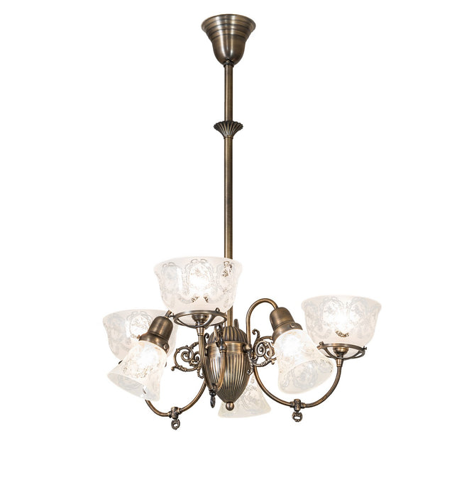 Meyda Tiffany 253212 Six Light Chandelier, Antique Brass