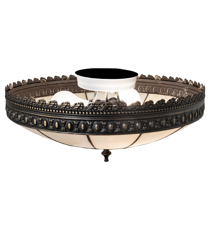 Meyda Tiffany 260196 Three Light Flush Mount, Antique Brass/Gloss White
