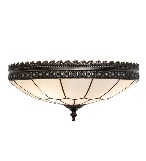 Meyda Tiffany 260196 Three Light Flush Mount, Antique Brass/Gloss White