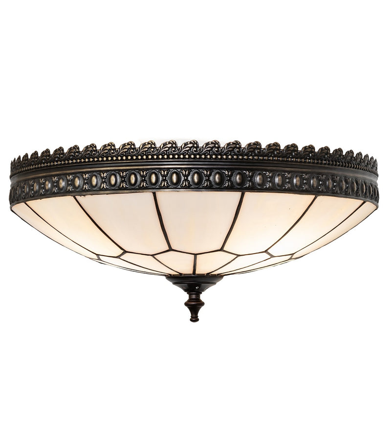 Meyda Tiffany 260196 Three Light Flush Mount, Antique Brass/Gloss White