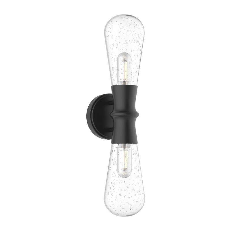 Alora EW464002BKCB Two Light Outdoor Wall Lantern, Clear Bubble Glass/Textured Black