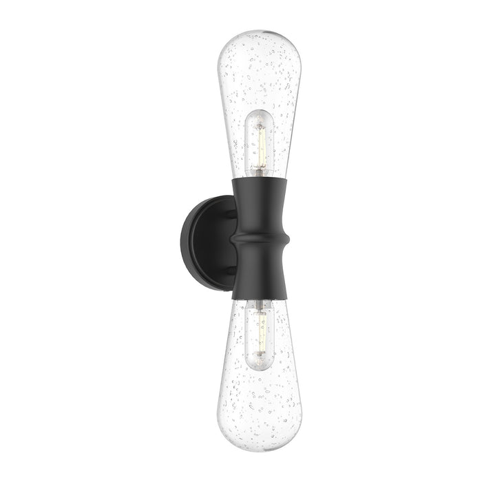 Alora EW464002BKCB Two Light Outdoor Wall Lantern, Clear Bubble Glass/Textured Black