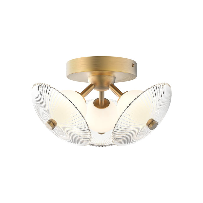 Alora FM417604BGCR LED Flush Mount, Brushed Gold/Clear Ribbed Glass