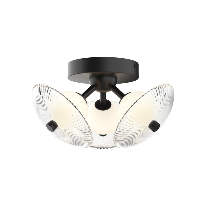 Alora FM417604MBCR LED Flush Mount, Matte Black/Clear Ribbed Glass