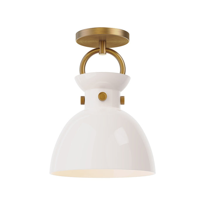 Alora SF411809AGGO One Light Semi-Flush Mount, Aged Gold/Glossy Opal Glass