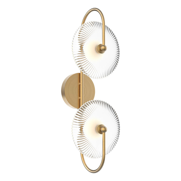 Alora WV417802BGCR LED Wall Sconce, Brushed Gold/Clear Ribbed Glass|Matte Black/Clear Ribbed Glass
