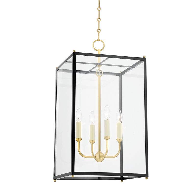 Hudson Valley MDS1201-AGB/DBL Four Light Lantern, Aged Brass/Darkest Blue