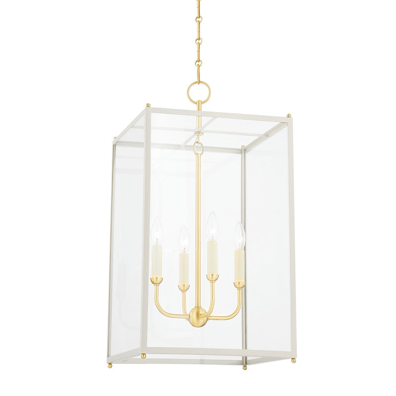 Hudson Valley MDS1201-AGB/OW Four Light Lantern, Aged Brass/Off White