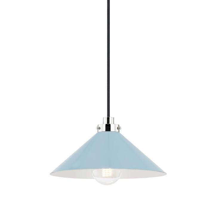 Hudson Valley MDS1401-PN/BB One Light Pendant, Polished Nickel/Blue Bird