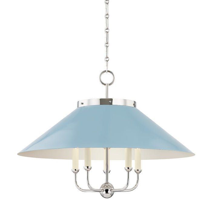 Hudson Valley MDS1403-PN/BB Five Light Chandelier, Polished Nickel/Blue Bird