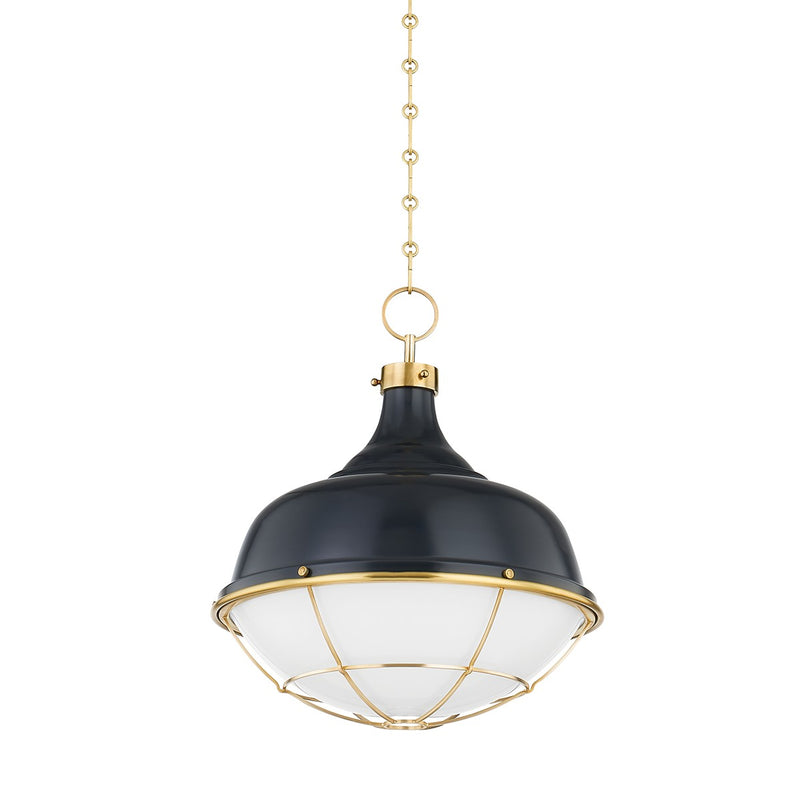 Hudson Valley MDS1502-AGB/DBL One Light Pendant, Aged Brass/Darkest Blue