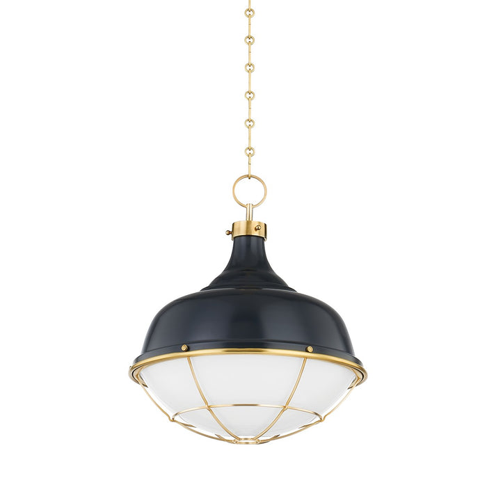 Hudson Valley MDS1502-AGB/DBL One Light Pendant, Aged Brass/Darkest Blue