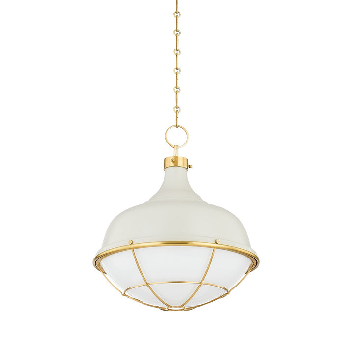 Hudson Valley MDS1502-AGB/OW One Light Pendant, Aged Brass/Off White