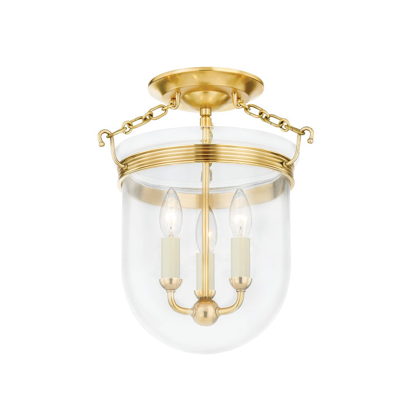 Hudson Valley MDS1600-AGB Three Light Semi Flush Mount, Aged Brass