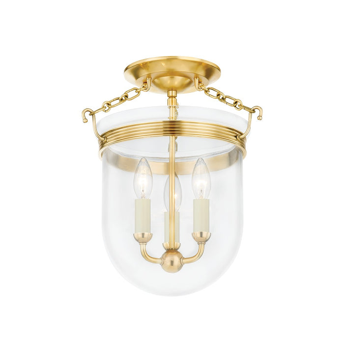 Hudson Valley MDS1600-AGB Three Light Semi Flush Mount, Aged Brass