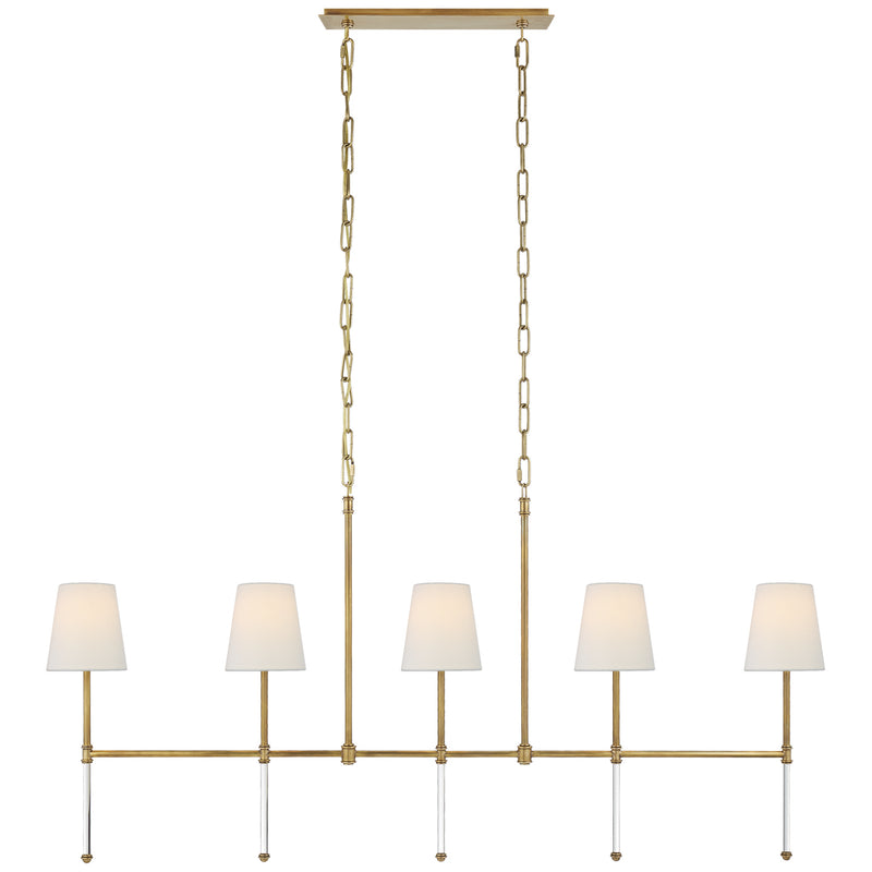 Visual Comfort Signature SK 5055HAB-L Five Light Linear Chandelier, Hand-Rubbed Antique Brass