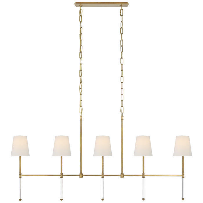 Visual Comfort Signature SK 5055HAB-L Five Light Linear Chandelier, Hand-Rubbed Antique Brass