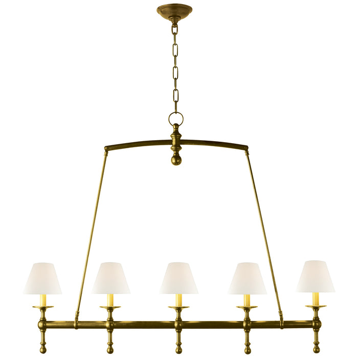 Visual Comfort Signature SL 5811HAB-L Five Light Linear Chandelier, Hand-Rubbed Antique Brass