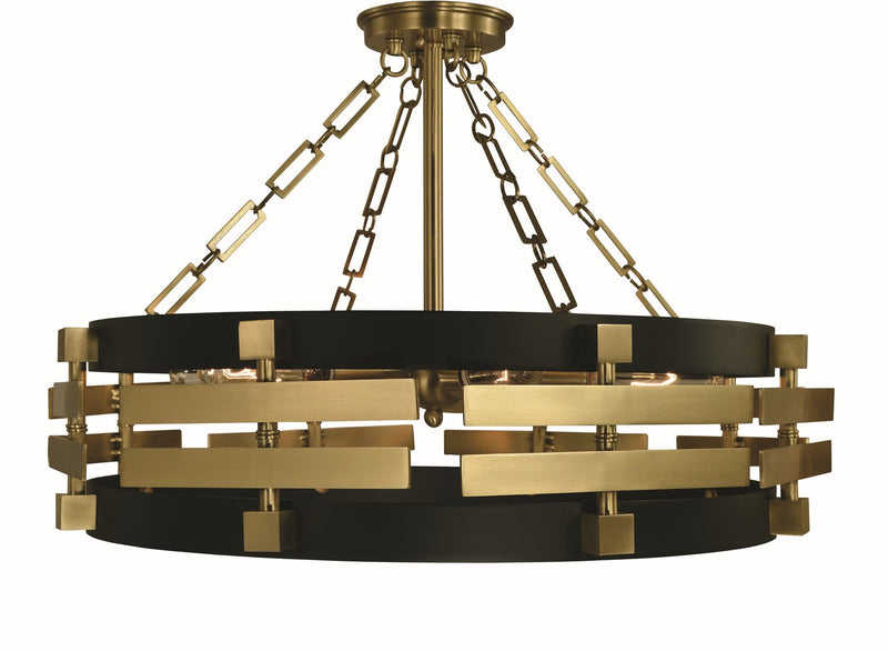 Framburg 5742 BR/MBLACK Six Light Semi Flush Mount, Brush Brass Matte Black
