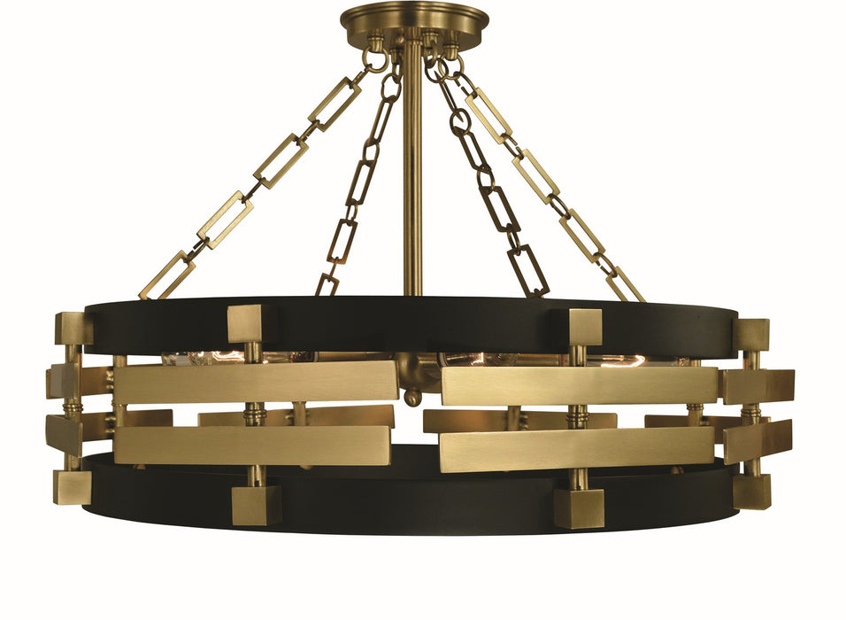 Framburg 5742 BR/MBLACK Six Light Semi Flush Mount, Brush Brass Matte Black