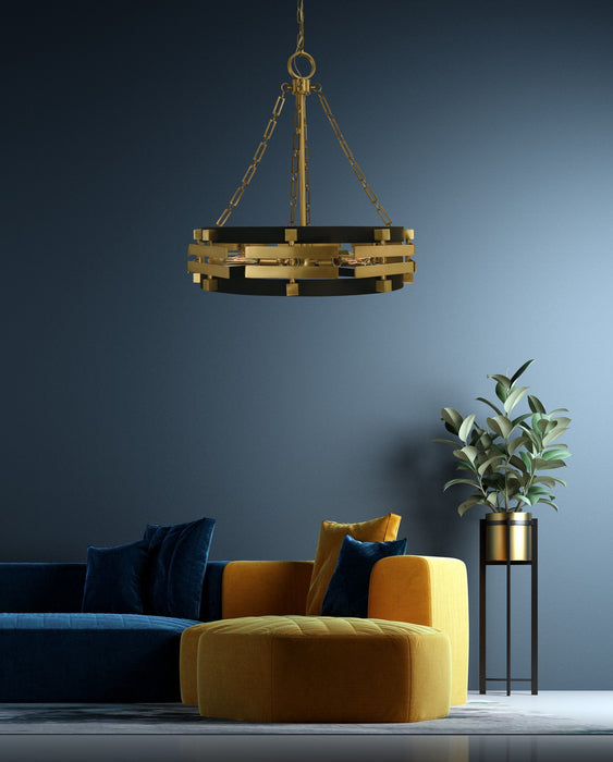 Framburg 5746 BR/MBLACK Six Light Chandelier, Brush Brass Matte Black