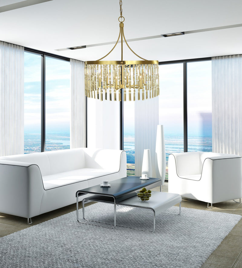Framburg 5756 BR Six Light Chandelier, Brushed Brass