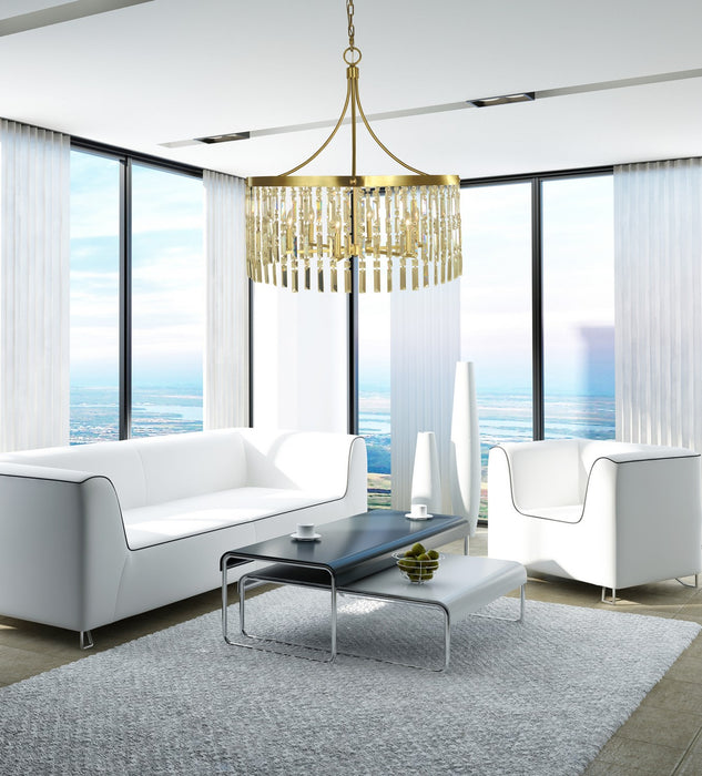 Framburg 5756 BR Six Light Chandelier, Brushed Brass