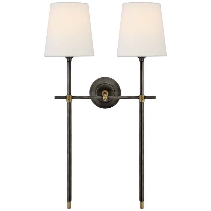 Visual Comfort Signature TOB 2025BZ/HAB-L Two Light Wall Sconce, Bronze and Hand-Rubbed Antique Brass