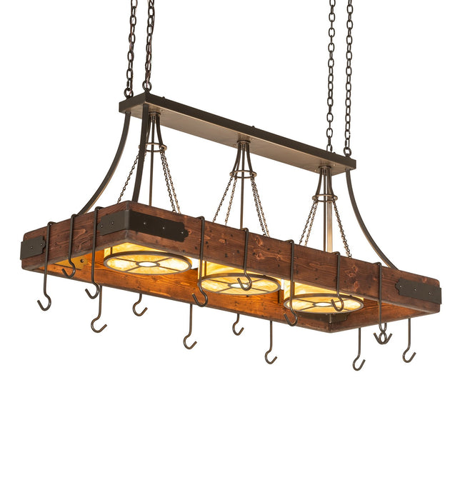 Meyda Tiffany 257727 Nine Light Pot Rack, Bronze/Red Mahogany Wood