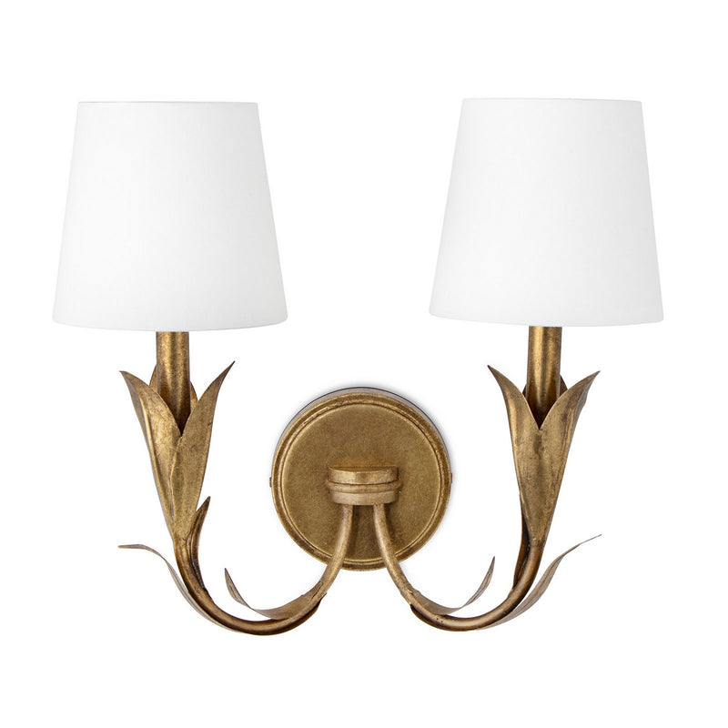 Regina Andrew 15-1219GLD Two Light Wall Sconce, Antique Gold Leaf