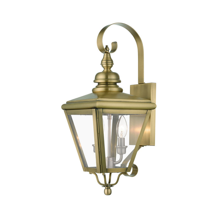 Livex Lighting 27372-01 Two Light Outdoor Wall Lantern, Antique Brass with Brushed Nickel