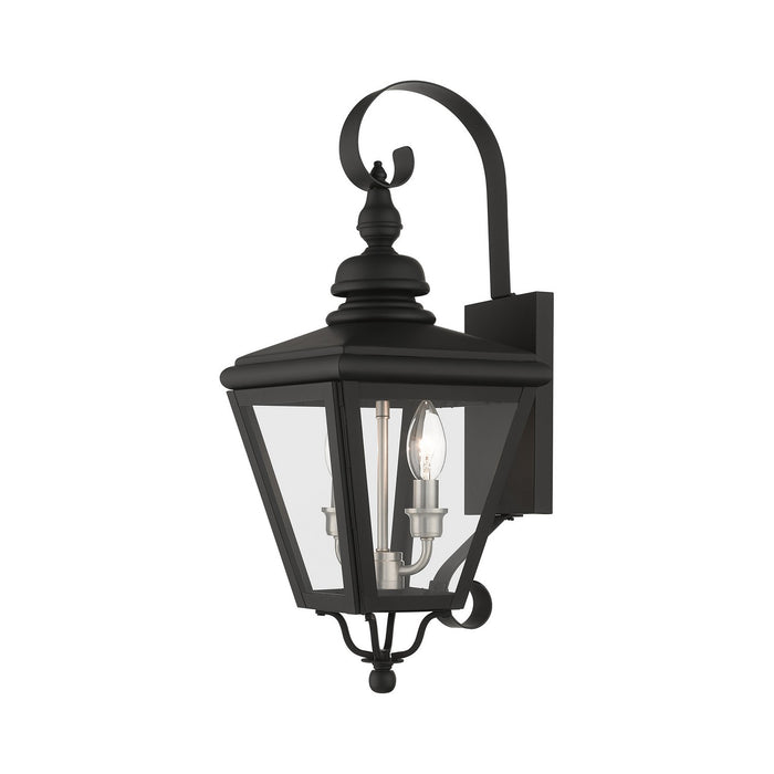 Livex Lighting 27372-04 Two Light Outdoor Wall Lantern, Black with Brushed Nickel