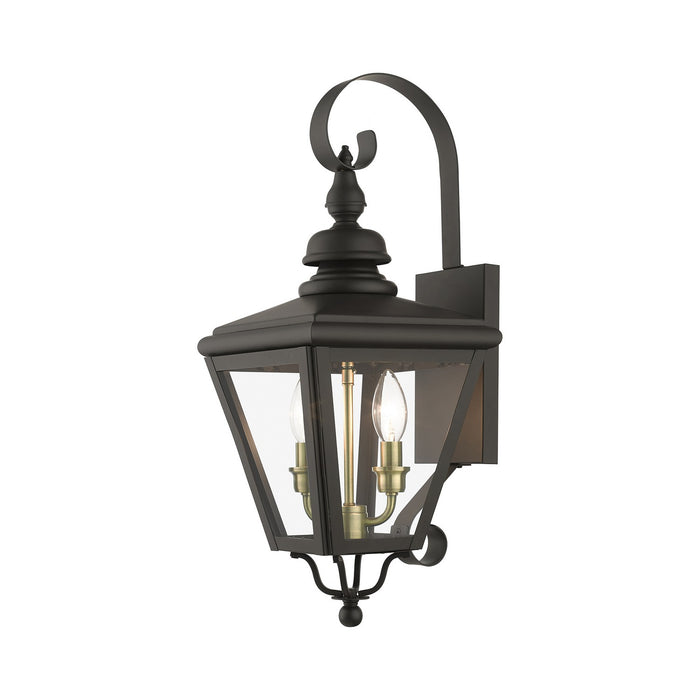 Livex Lighting 27372-07 Two Light Outdoor Wall Lantern, Bronze with Antique Brass