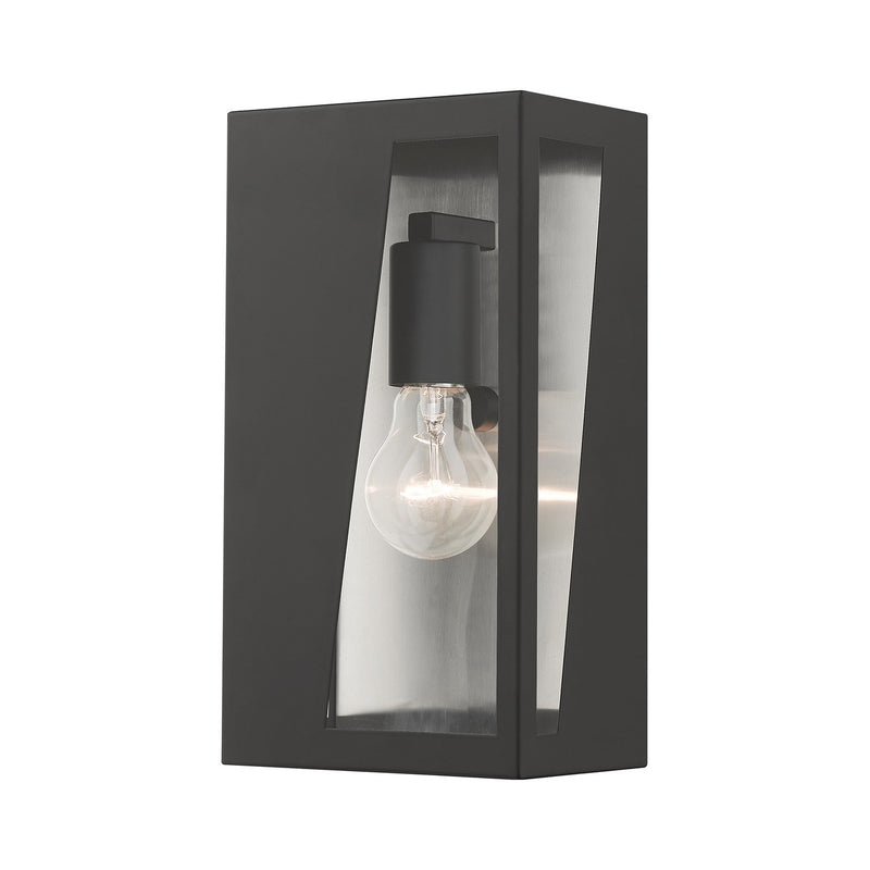 Livex Lighting 28932-04 One Light Outdoor Wall Lantern, Black with Brushed Nickel Stainless Steel Reflector
