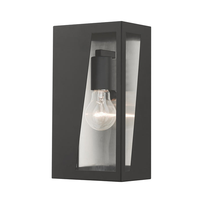 Livex Lighting 28932-04 One Light Outdoor Wall Lantern, Black with Brushed Nickel Stainless Steel Reflector