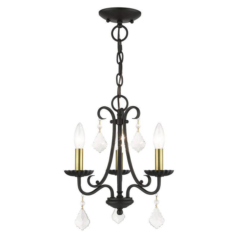 Livex Lighting 40873-04 Three Light Mini Chandelier, Black with Antique Brass