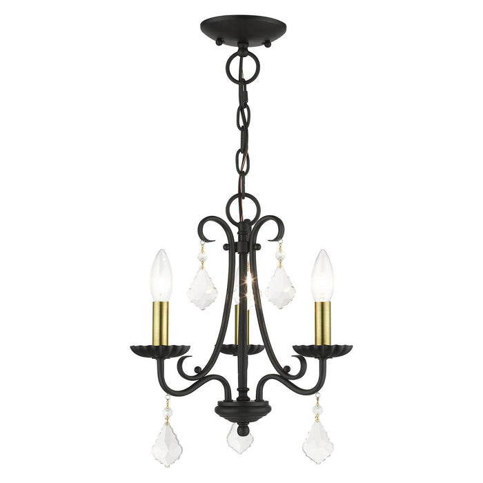 Livex Lighting 40873-04 Three Light Mini Chandelier, Black with Antique Brass
