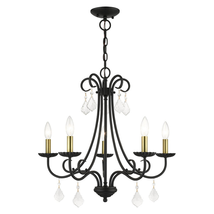 Livex Lighting 40875-04 Five Light Chandelier, Black with Antique Brass