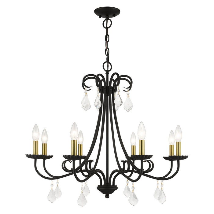 Livex Lighting 40878-04 Eight Light Chandelier, Black with Antique Brass