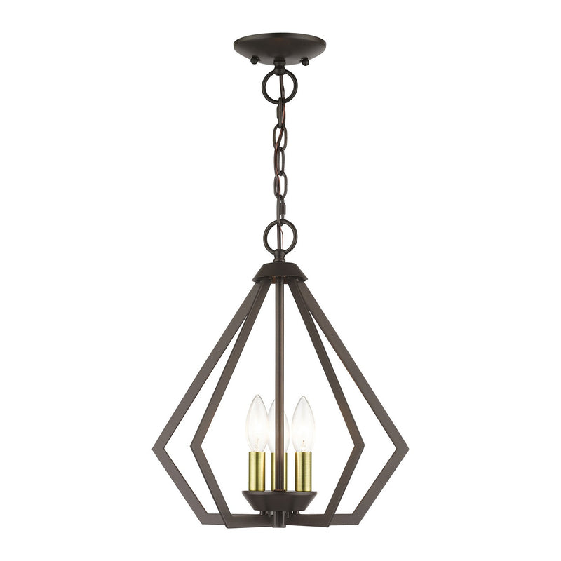 Livex Lighting 40923-92 Three Light Semi-Flush / Pendant, English Bronze with Antique Brass