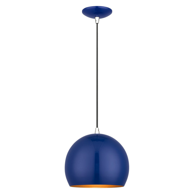 Livex Lighting 41181-37 One Light Pendant, Shiny Cobalt Blue with Polished Chrome
