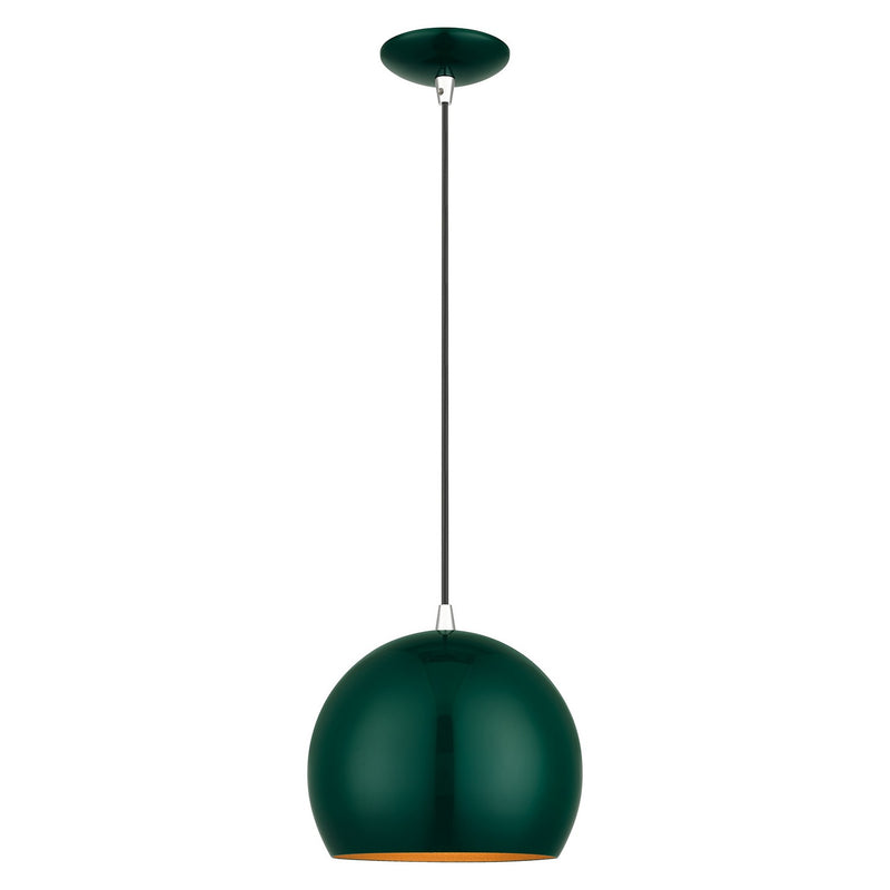Livex Lighting 41181-97 One Light Pendant, Shiny Hunter Green with Polished Chrome