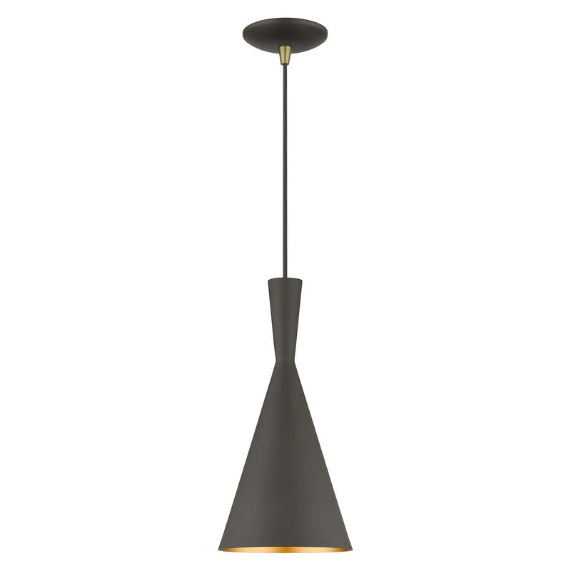 Livex Lighting 41185-07 One Light Pendant, Bronze with Antique Brass