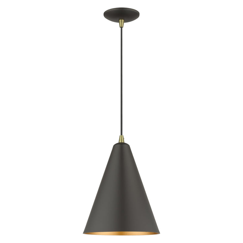 Livex Lighting 41492-07 One Light Pendant, Bronze with Antique Brass