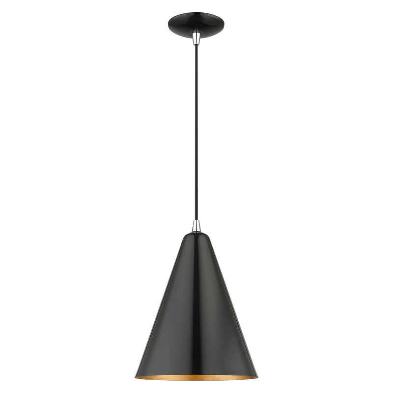 Livex Lighting 41492-68 One Light Pendant, Shiny Black with Polished Chrome