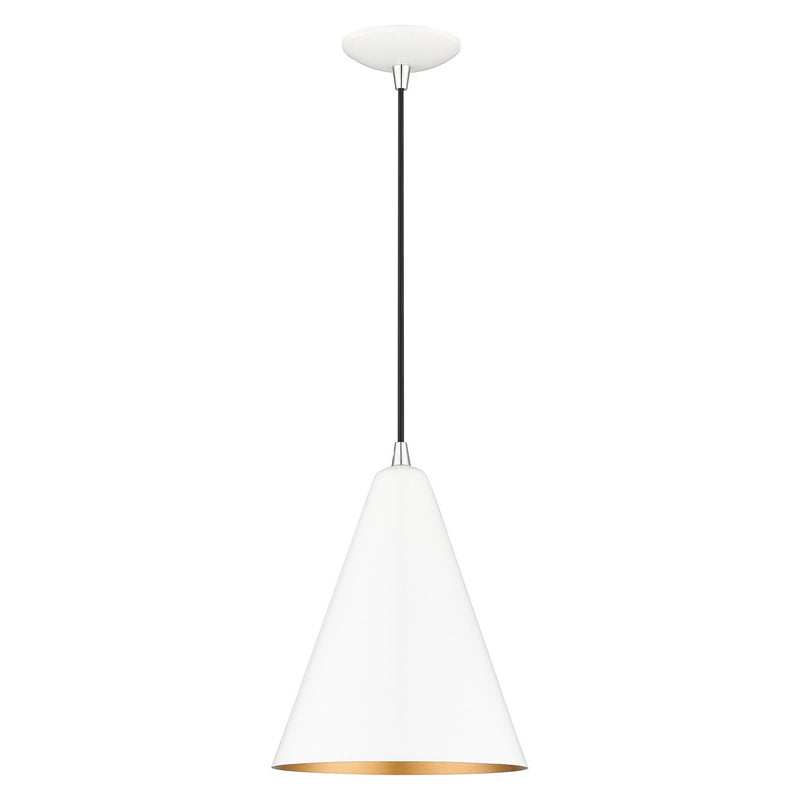 Livex Lighting 41492-69 One Light Pendant, Shiny White with Polished Chrome